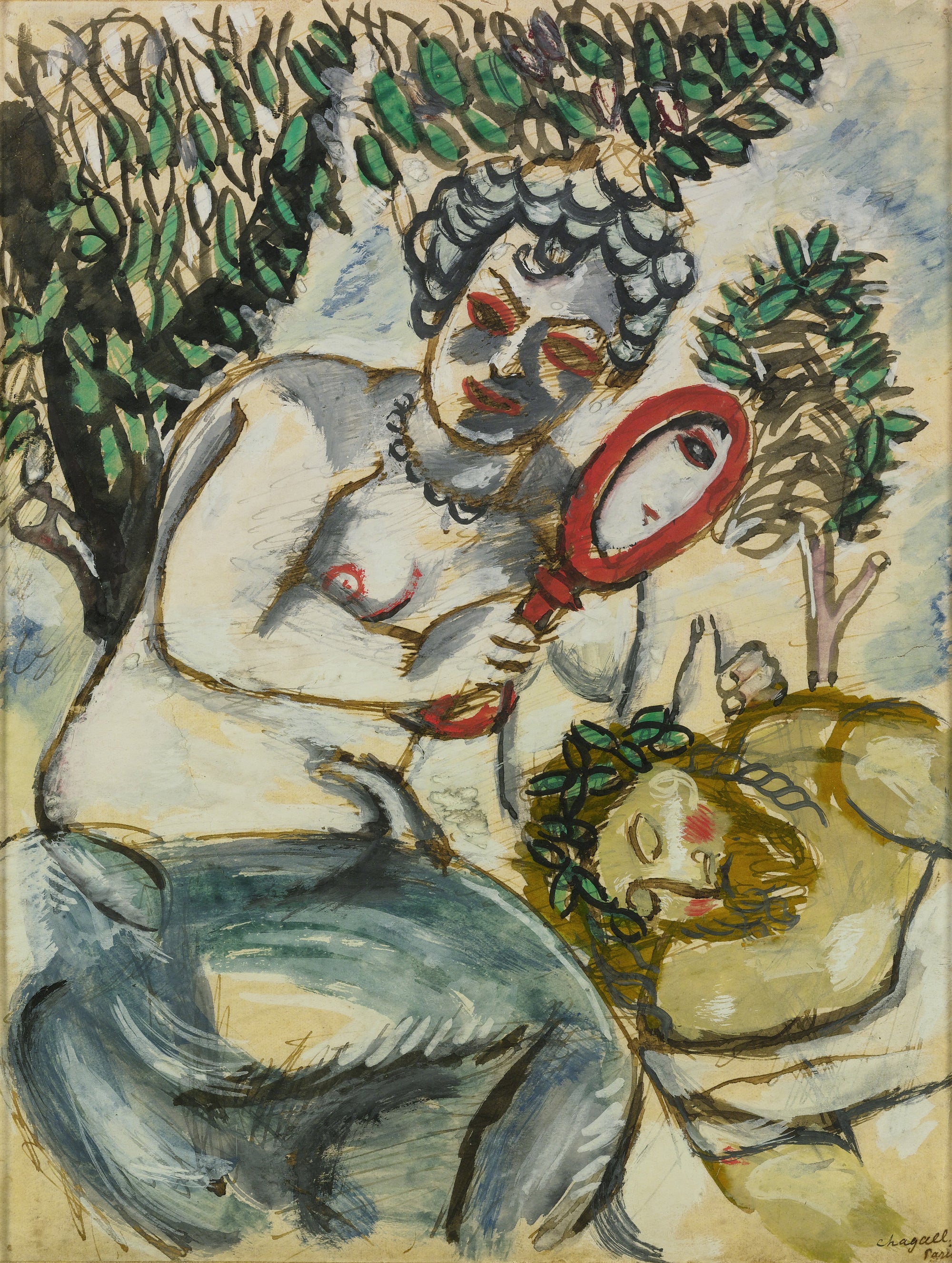 Samson and Delilah (Le Miroir) Work on Paper Omer Tiroche Gallery